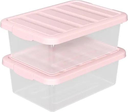 Miniatura 10 de Paquete de 2 contenedores de almacenamiento medianos con tapas, caja organizadora apilable transparente de 14 cuartos de galón, contenedores Tapa