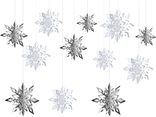 Miniatura 3 de Juego de 24 decoraciones colgantes de copo de nieve de Navidad de invierno, juego 3D, adornos brillantes para árbol, vacaciones, Año Nuevo, fiesta