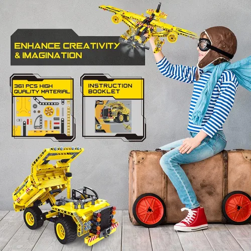 Miniatura 2 de STEM / Juguete de construcción para niños de 5, 6, 7, 8, 9, 10, 11, 12 años de edad, niño, niña - Juguete 2 en 1 de Camión y Avión Desmontable, 361
