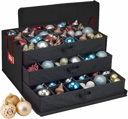 Miniatura 18 de HOLDN' STORAGE Caja de almacenamiento para adornos navideños con divisores, capacidad para 72 adornos (3 pulgadas), contenedor grande de Rojo
