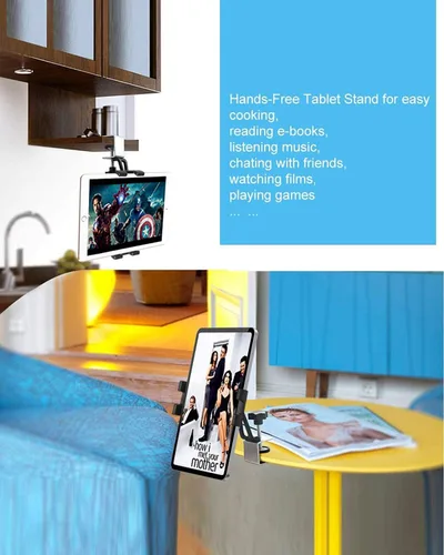 Miniatura 7 de Soporte para tablet de armario de cocina, soporte para tableta debajo del gabinete con abrazadera ajustable de 360° para iPad Pro Air Mini, Galaxy