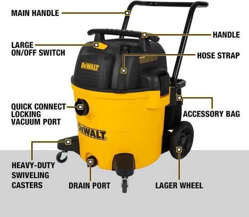 Miniatura 8 de DEWALT DXV14P Aspiradora para tienda en húmedo y seco de 14 galones, aspiradora en húmedo y seco de 6 HP con 110 CFM de potente succión, amarilla
