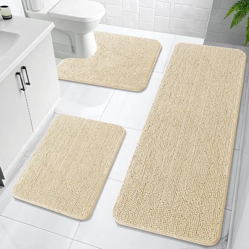 Miniatura 33 de OLANLY Juego de Alfombras de Baño de 3 Piezas, Tapetes de Baño de Chenilla Suave y Absorbente y Alfombra de Contorno en Forma de U para Inodoro