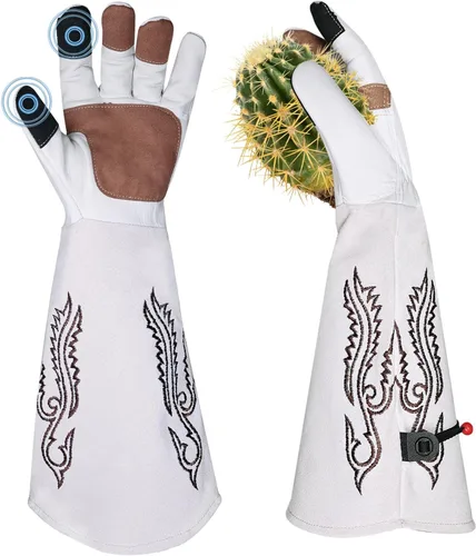 Miniatura 9 de Guantes de jardinería a prueba de espinas para poda de rosas y recortes de cactus, guantes largos de cuero de jardín para mujeres y hombres (talla M)