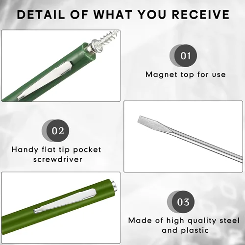 Miniatura 4 de Honoson 10 Piezas Destornillador de Bolsillo Mini con Clips de Bolsillo Magnéticos, Ranurado, Pequeño Destornillador de Hoja Simple para Mecánico