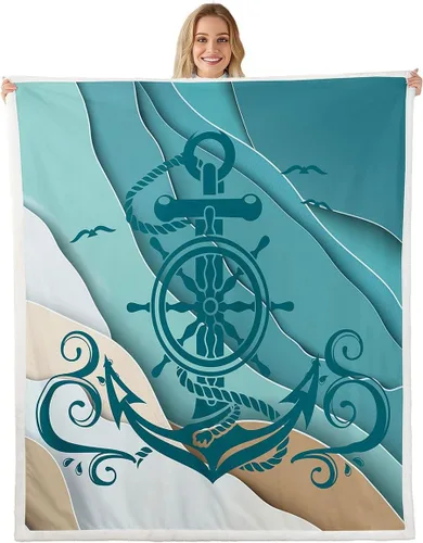 Miniatura 11 de Erosebridal Manta náutica de ancla, forro polar con brújula oceánica de 40 x 50 pulgadas para niños, niñas, adolescentes, adultos, decoración
