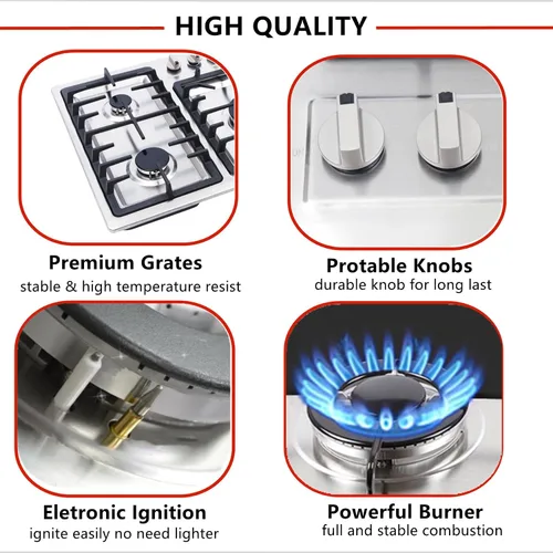 Miniatura 4 de Estufa de gas de 4 quemadores, estufa de gas de 23 pulgadas, de acero inoxidable, cocina de gas incorporada, cocina de gas natural plateada