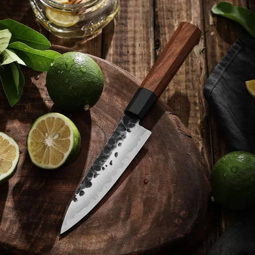 Miniatura 7 de Sunnecko Cuchillo de cocina afilado, cuchillo de pelar de 5.5 pulgadas de acero de carbono para frutas, cuchillo de 3 capas 9CR18MOV, mango