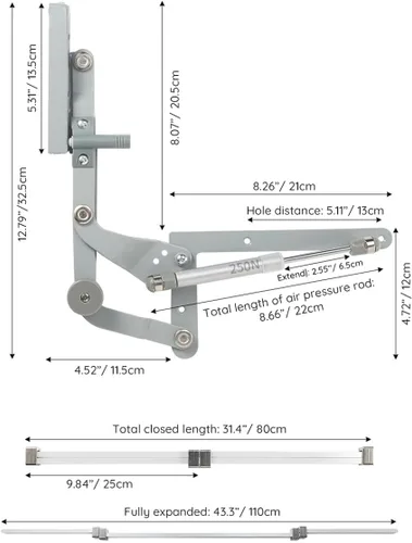 Miniatura 5 de Howhy Juego de bisagras de puerta de gabinete, bisagras de mecanismo de cocina con brazo neumático de elevación vertical con cierre lento