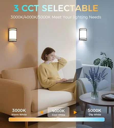 Miniatura 4 de CLOUDY BAY Aplique de pared LED de 3 colores, iluminación de pared, 3000 K/4000 K/5000 K, lámpara de pared ajustable de temperatura de color, 15 W