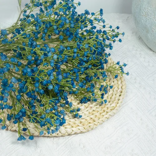Miniatura 5 de Ramo de flores artificiales de gypsophila azul oscuro, 12 tallos de flores de tacto real para bodas, fiestas, coronas, arreglos florales, decoración