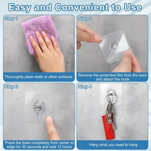 Miniatura 3 de Sosation - 20 ganchos adhesivos para fotos sin clavos, sin taladro, reutilizables, transparentes, ganchos de pared transparentes, resistentes y sin