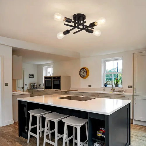 Miniatura 7 de ZGLAOJT Lámpara de techo semiempotrada de 4 luces, color negro mate con base E26, candelabro moderno para casa de campo, cocina, comedor