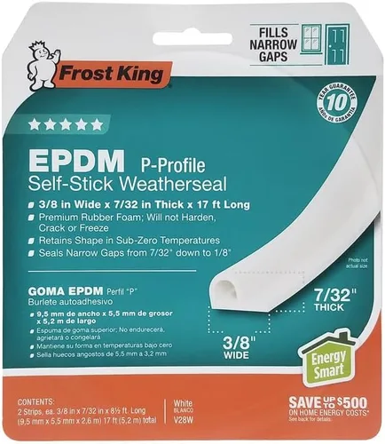 Miniatura 2 de Frost King EPDM Cinta autoadhesiva de goma, sección P, 3/8" W, 7/32" T, 17 pies de largo, blanco