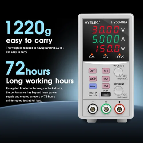 Miniatura 5 de Fuente de alimentación CC variable, fuente de alimentación de banco regulada de conmutación 0-50V 0-6A máx150W con memoria, pantalla LED de 4