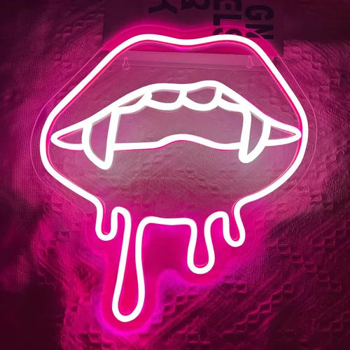Miniatura 7 de Letrero de neón de labios, luz de neón de labios de Halloween para decoración de pared, letreros de neón LED grandes en forma de labio rojo