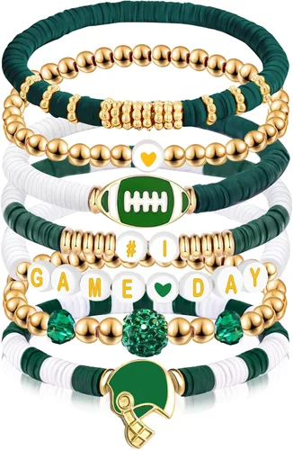 Día del Juego #1 Pulsera de fútbol con cuentas elástica de cuentas para fútbol, papás, mamás, entrenadores, regalos para fanáticos