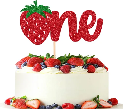 Miniatura 20 de Paquete de 24 adornos para cupcakes Sweet One con purpurina para primer cumpleaños, fresa, cupcakes, para frutas, baby shower, primer cumpleaños