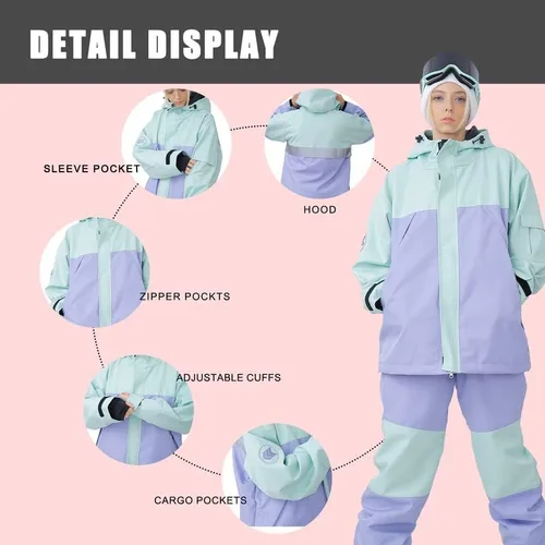 Miniatura 3 de SNOWVERB Impermeable para hombre y mujer, resistente al viento, con capucha, aislante, unisex, para esquí, snowboard
