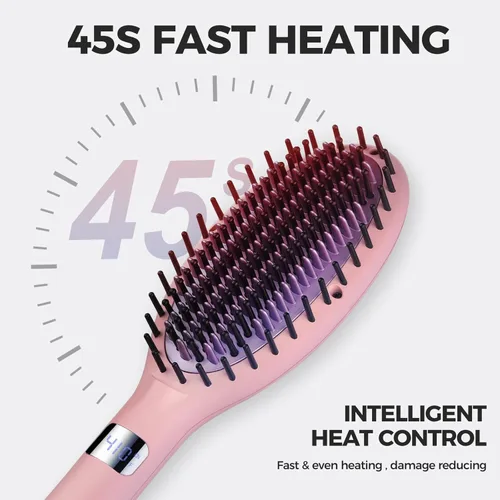 Miniatura 5 de Rozamor Cepillo alisador de cabello iónico – Cepillo alisador de cerámica con 6 ajustes de temperatura, pantalla LCD, apagado automático, plancha