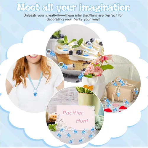 Miniatura 7 de 50 mini chupones para juegos de baby shower para niños, lindos chupetes de 1.25 pulgadas, chupete acrílico a granel para dispersión de mesa de Azul