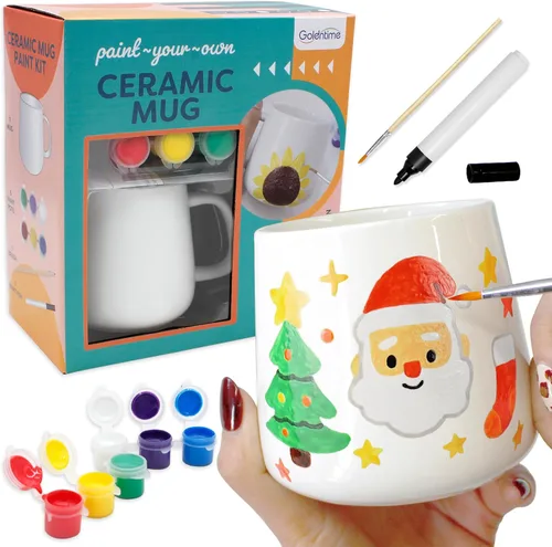 Miniatura 7 de Kit de Pintura de Tazas DIY de Goldentime para Adultos y Niños Incluye Tazas Cerámicas en Blanco para Decorar, Tazas Pintables y Suministros