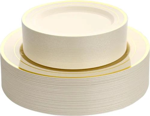 Miniatura 14 de Goodluck 120 platos de plástico plateados, platos plateados desechables resistentes con 60 platos de cena de 10.25 pulgadas y 60 platos de postre