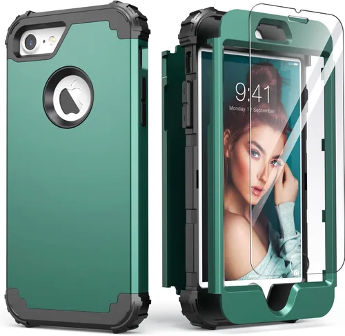 Miniatura 21 de IDweel Funda para iPhone 8, para iPhone 7 con protector de pantalla, 3 en 1, híbrida resistente a prueba de golpes, funda de policarbonato duro