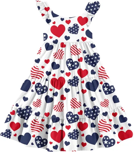 Miniatura 27 de Vieille Vestido de verano para niñas pequeñas, con volantes, sin mangas, casual, vestido de playa, escalonado, vestido de princesa para 2-8 años