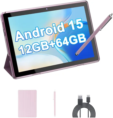 HOTTABLET 10" Tableta Android 15 de 12 (4+8Expand) GB RAM+64GB ROM, cámara dual de 2+8 MP, batería de 6000 mAh (tableta+estuche+lápiz capacitivo)