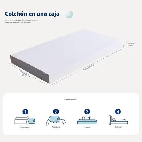 Miniatura 2 de Amazon Basics Colchón de espuma viscoelástica, sensación suave y mullida, 6 pulgadas, individual, blanco/gris