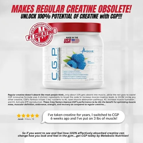 Miniatura 5 de Metabolic Nutrition CGP - Polvo de monohidrato de creatina 100% micronizada con fosfato de glicerol, ALA y electrolitos, suplemento de entrenamiento