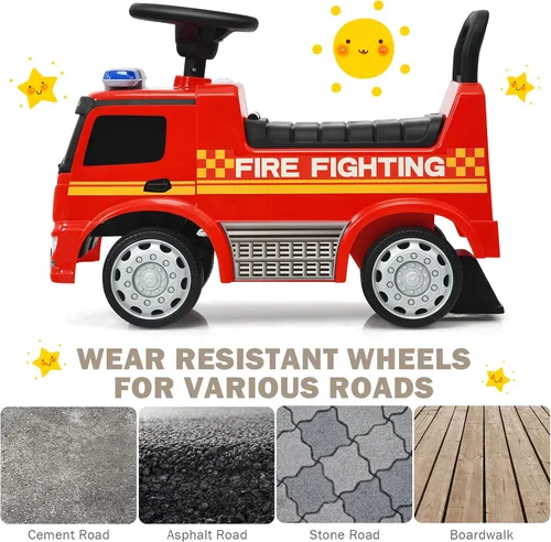 Miniatura 5 de HONEY JOY Coche de Paseo con Fabricador de Burbujas, Coche de Bomberos de Empuje para Niños Pequeños con Bocina, Música, Luces, Almacenamiento Bajo