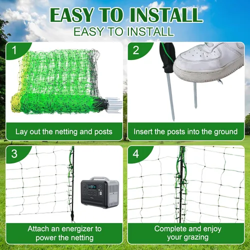 Miniatura 6 de Red eléctrica para cerca, red eléctrica para aves de corral de 35.5 pulgadas x 164 pies con postes de fibra de vidrio y estacas de doble pincho