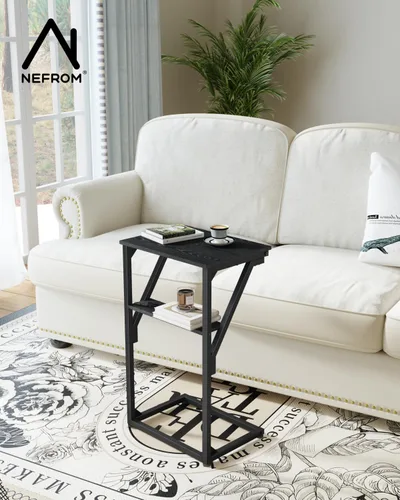 Miniatura 5 de Mesa auxiliar en forma de C, mesa auxiliar de sofá pequeño, mesa de bandeja de sofá para sala de estar, dormitorio, mesita de noche ET-D-BKW1