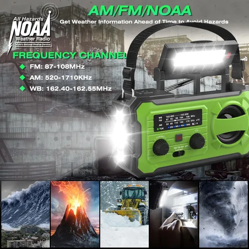 Miniatura 3 de NITIGO Radio meteorológica de emergencia de 37000 mWh, radio solar con manivela Hank con carga USB con NOAA/AM/FM, linterna, luz de lectura, alarma