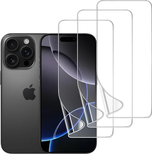 Miniatura 9 de Paquete de 3 protectores de pantalla de TPU para iPhone 15 Pro Max, película de hidrogel transparente HD transparente suave y flexible compatible