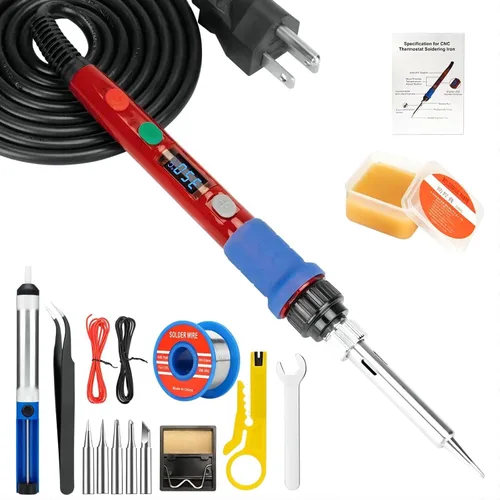 Miniatura 16 de Kit de soldador mejorado, 60 W, con temperatura ajustable, herramienta soldadora con interruptor de encendido/apagado, para reparaciones eléctricas