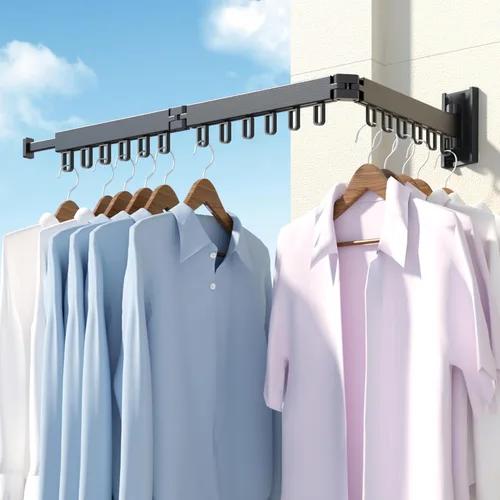 Miniatura 4 de HEILAIYI Estante de secado de ropa, estante de secado de lavandería, perchero montado en la pared, soporte de pared para ropa sucia, plegable