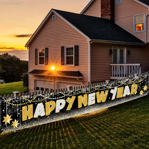 Miniatura 4 de KatchOn, XtraLarge Pancarta de Feliz Año Nuevo 2026-120X20 Pulgadas Letrero de Jardín de Año Nuevo para Decoraciones de Nochevieja 2026 Pancarta