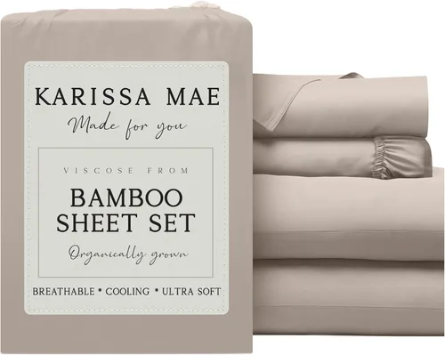 Miniatura 50 de KARISSA MAE Juego de sábanas tamaño individual de viscosa de bambú refrescante, 100% cultivadas orgánicamente, bolsillo profundo de 18 pulgadas