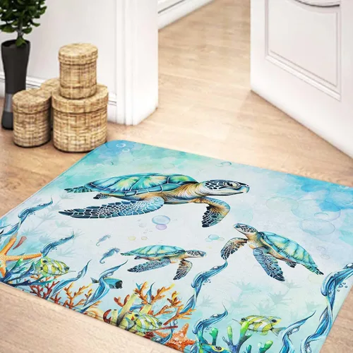 Miniatura 9 de MERCHR Alfombras de baño con diseño de tortuga marina de acuarela, color azul, animales marinos náuticos, alfombras de baño subacuáticas, bonitas