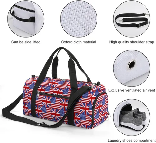 Miniatura 4 de Bolsa de gimnasio con bandera de Estados Unidos y Reino Unido para mujeres y hombres, bolsa de lona ligera, bolsa de viaje con correa para el hombro
