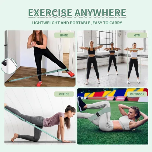 Miniatura 6 de HIMESPORNER 9 PCS Fabric Resistance Bands Set for Working Out, Non-Slip Exercise Booty Bands for Women & Men Leg and Glutes with Hair Ties and Tape