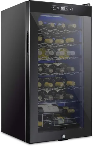 SCHMECKE - Refrigerador de vino con compresor de 28 botellas, con cerradura y cerradura, gran bodega independiente, 41f-64f, control de temperatura