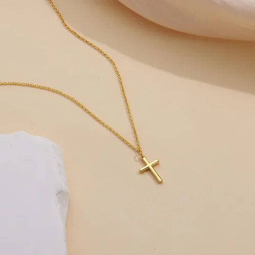 Miniatura 20 de Collar de cruz para mujeres y niñas, delicado chapado en oro de 14 quilates, gargantilla con dije de cruz que no se deslustra, impermeable, moderno