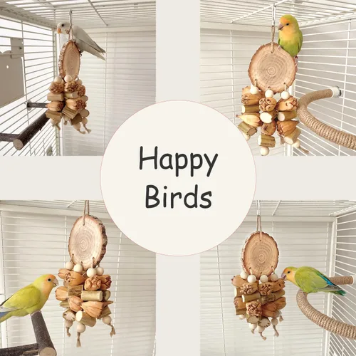 Miniatura 4 de Juguetes naturales para pájaros, juguetes masticables para loros, accesorios de jaula, soporte de madera para periquitos, loros, cacatúas
