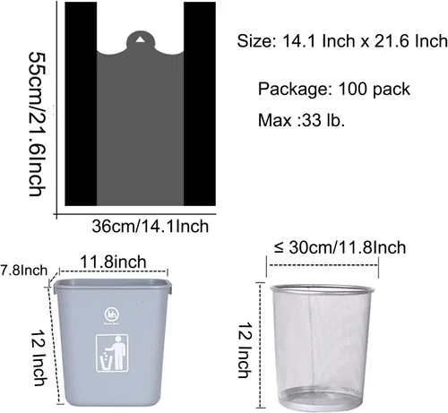 Miniatura 2 de YYaaloa 100 bolsas de basura negras con asas – Bolsas de basura de plástico supergruesas de 1.8 mil de 14 x 22 pulgadas para oficina, picnic