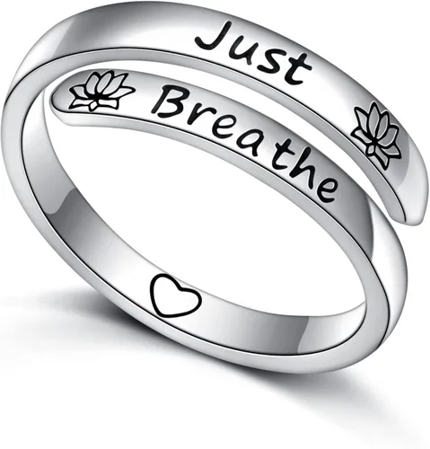 Ladytree Anillos inspiradores ajustables de plata de ley 925, apilables, espiral, banda de declaración, regalo de aliento para mujeres y hombres