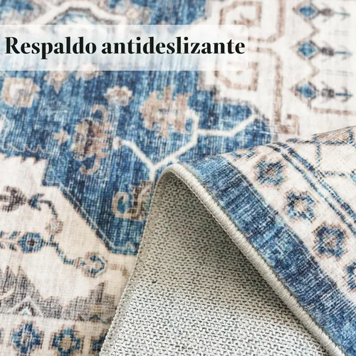 Miniatura 4 de Alfombra lavable para pasillo, de cocina, para entrada, alfombra suave vintage, antideslizante para interiores, para baño, sala de estar y Azul